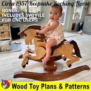 Circa 1957 Keepsake Rocking Horse Wood Toy Plans & Patterns (PDF Download + SVG File for CNC)