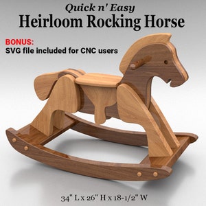 Quick n' Easy Heirloom Rocking Horse Wood Toy Plans & Patterns (PDF Download + SVG File for CNC)