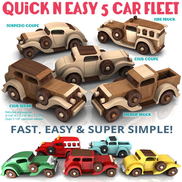 Quick N Easy 5 Car Fleet Wood Toy Plans and Patterns (5 PDF Downloads)