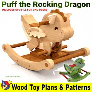 Puff the Rocking Dragon Wood Toy Plans & Patterns (PDF Download + SVG File for CNC)