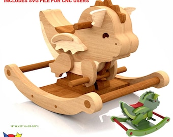 Puff the Rocking Dragon Wood Toy Plans & Patterns (PDF Download + SVG File for CNC)