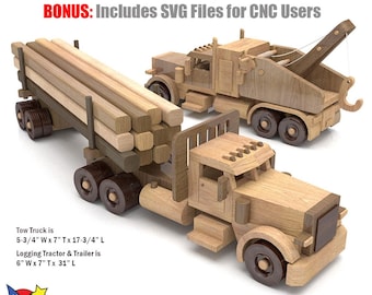 Peterbilt 389 Pro Logging and Tow Trucks Wood Toy Plans & Patterns (2 PDF Downloads + SVG Files for CNC)