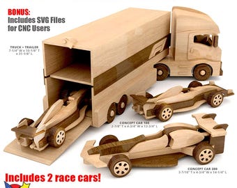 Stealth Formula One Race Team Wood Toy Plans & Patterns (4 PDF Downloads + SVG Files for CNC)
