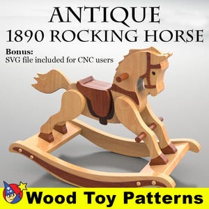 Antique 1890 Rocking Horse Wood Toy Plans & Patterns (PDF Download + SVG File for CNC)