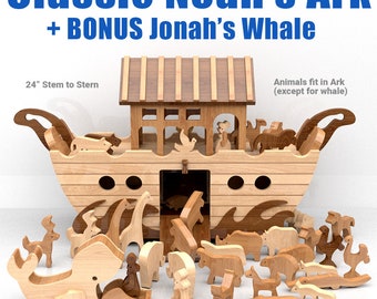 Classic Noah's Ark + Bonus Jonah's Whale Wood Toy Plans & Patterns (PDF Download + SVG Files for CNC)