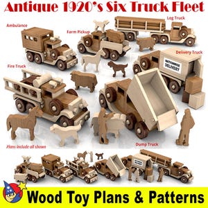 Antique 1920&#39;s Six Truck Fleet Wood Toy Plans & Patterns (5 PDF Downloads)