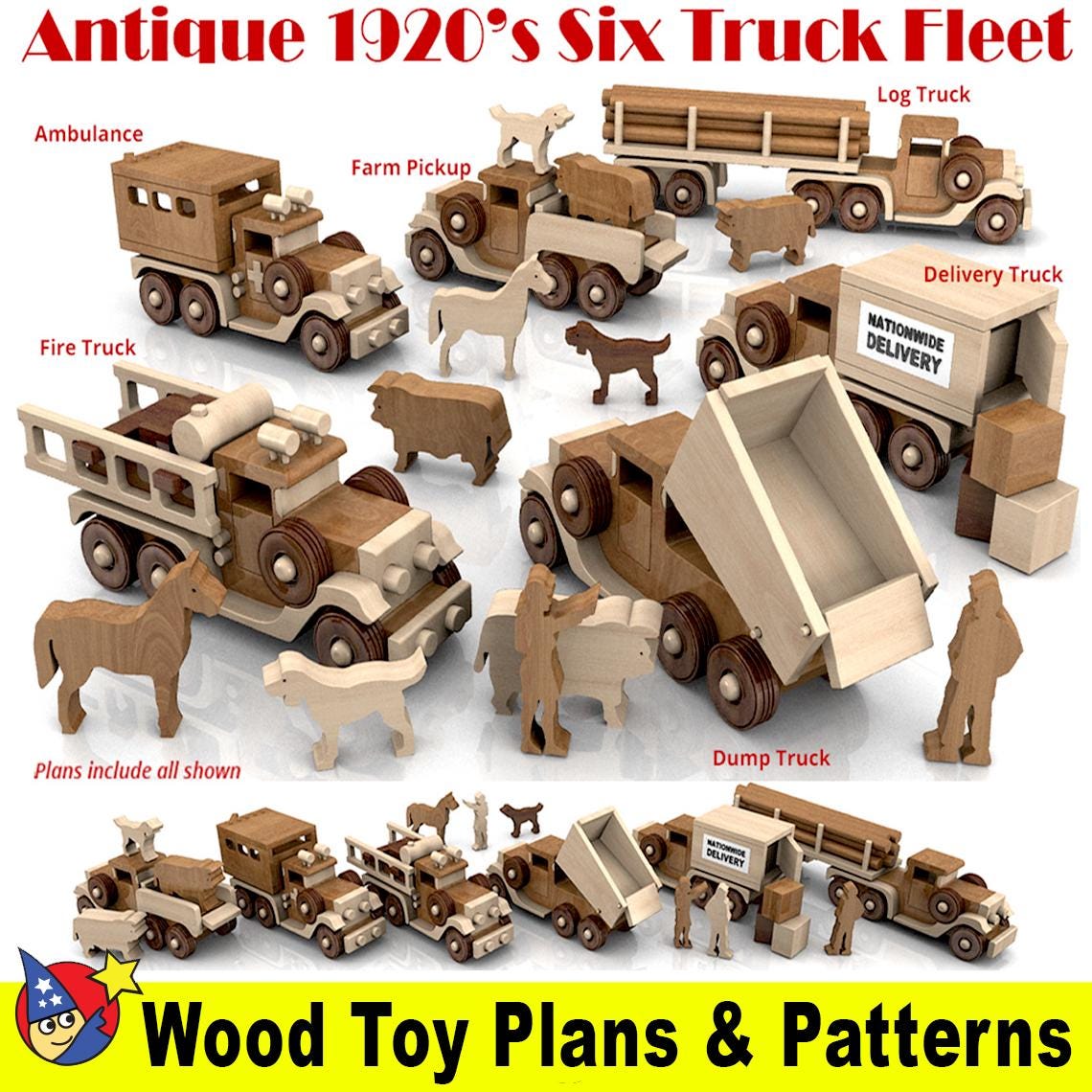Antique 1920's Six Truck Fleet Wood Toy Plans & Patterns (5 PDF Downloads) - Etsy for Free Wooden Toy Plans Printable Pdf