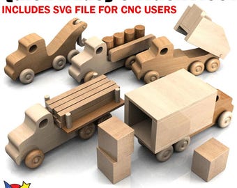 Quick N Easy 5 Truck Fleet Wood Toy Plans & Patterns (PDF Download + SVG File for CNC)