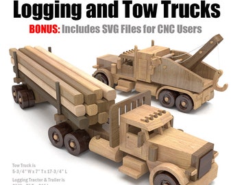 Peterbilt 389 Pro Logging and Tow Trucks Wood Toy Plans & Patterns (2 PDF Downloads + SVG Files for CNC)