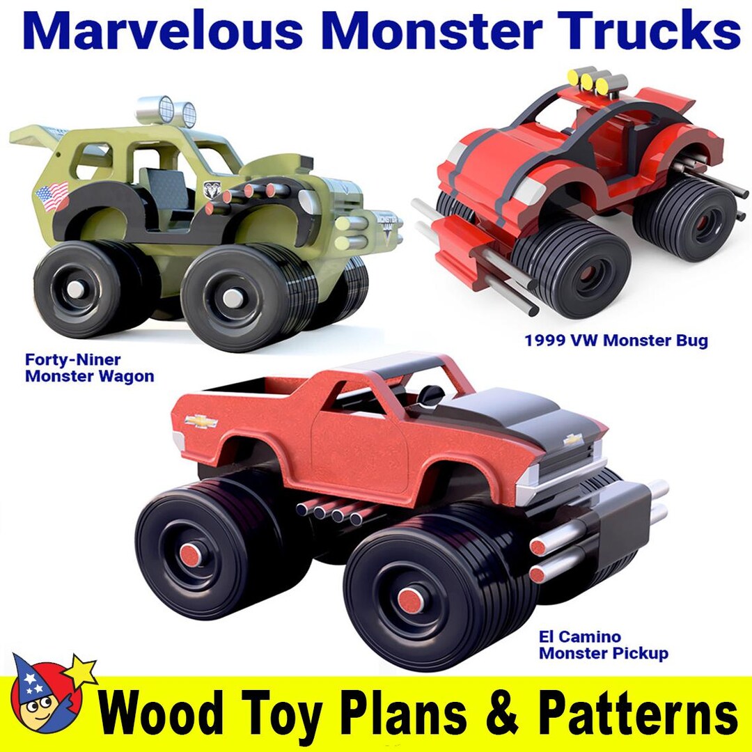 Marvelous Monster Trucks Wood Toy Plans & Patterns (3 PDF