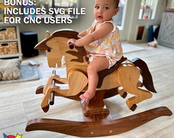 Circa 1957 Keepsake Rocking Horse Wood Toy Plans & Patterns (PDF Download + SVG File for CNC)