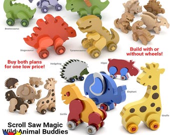 Scroll Saw Magic Dinosaur Buddies + Wild Animal Buddies Wood Toy Plans & Patterns (2 PDF Downloads + SVG Files for CNC)