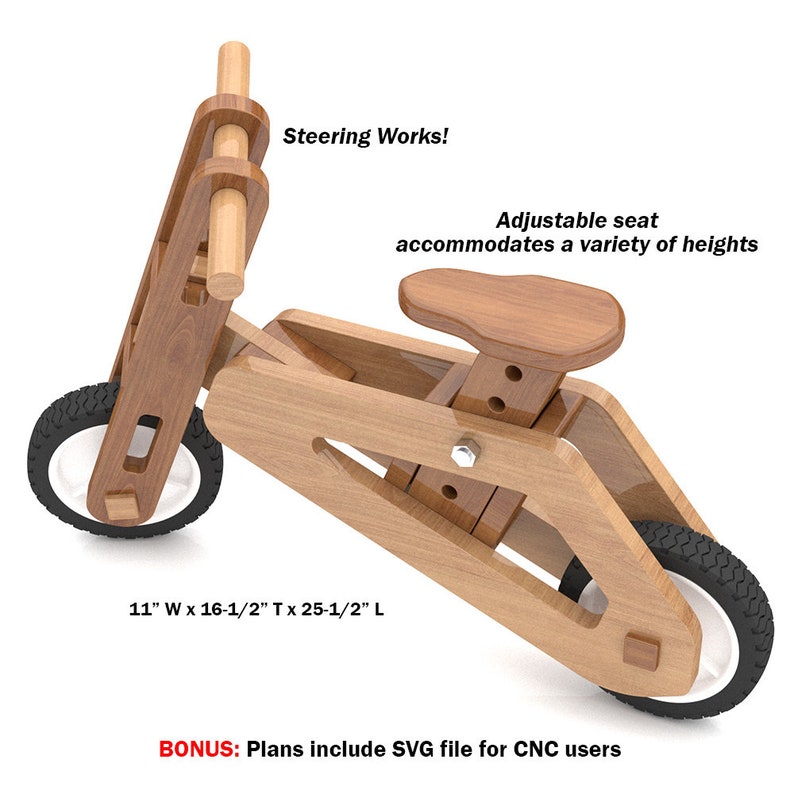 Toddlers Classic Balance Bike Wood Toy Plans & Patterns PDF Download SVG File for CNC image 2