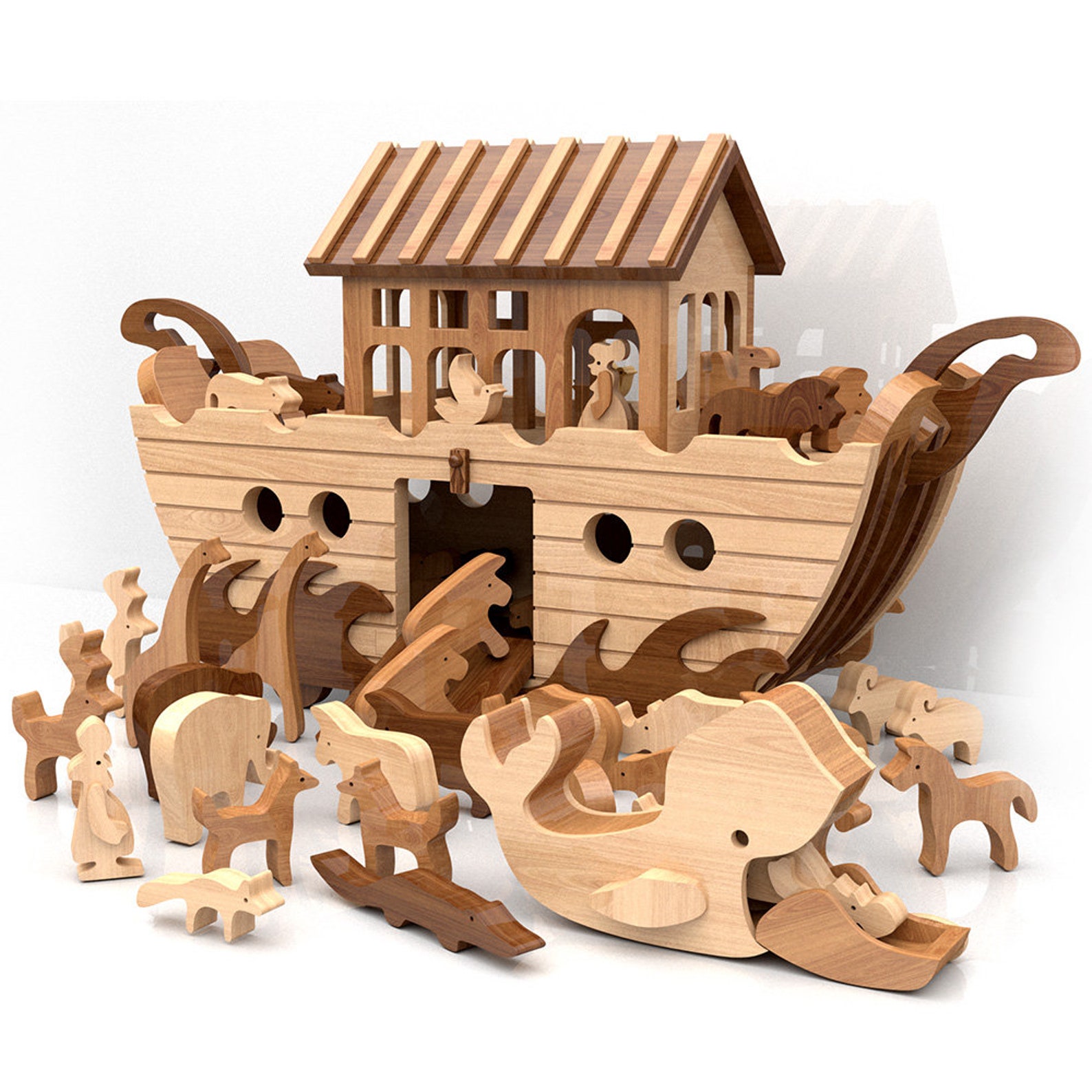 Classic Noah's Ark Bonus Jonah's Whale Wood Toy - Etsy