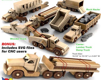 Powerful Pete 6 Truck Fleet Wood Toy Plans & Patterns (PDF Download + SVG File for CNC)