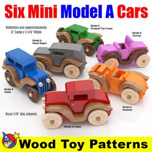 Six Mini Model A Cars Wood Toy Plans and Patterns (PDF Download + SVG File for CNC)