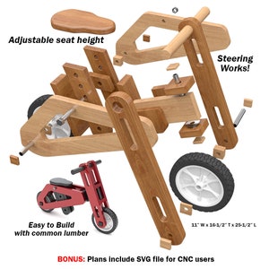 Toddlers Classic Balance Bike Wood Toy Plans & Patterns PDF Download SVG File for CNC image 4