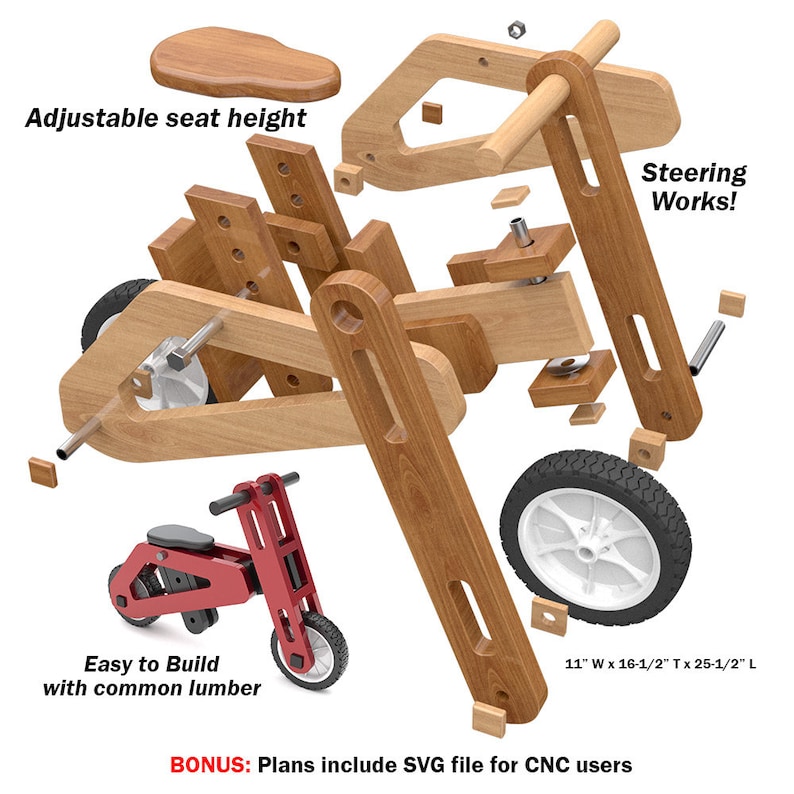 Toddlers Classic Balance Bike Wood Toy Plans & Patterns PDF Download SVG File for CNC image 4