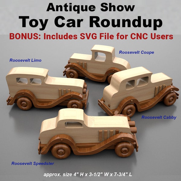 Antique Show Toy Car Roundup Wood Toy Plans & Patterns (PDF Download + SVG File for CNC)