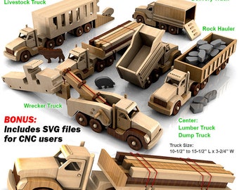 Powerful Pete 6 Truck Fleet Wood Toy Plans & Patterns (PDF Download + SVG File for CNC)