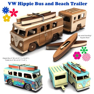 Hippie Microbus and Beach Trailer + Kayaks Wood Toy Plans & Patterns (PDF Download + SVG Files for CNC)