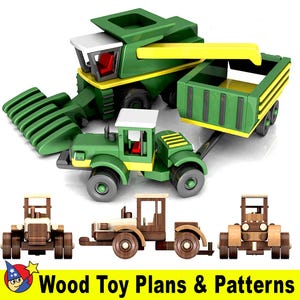 Big John Farm Tractor + Trailer + Combine Wood Toy Plans & Patterns (2 PDF Downloads)