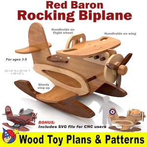Red Baron Rocking Biplane Wood Toy Plans & Patterns (PDF Download + SVG File for CNC)