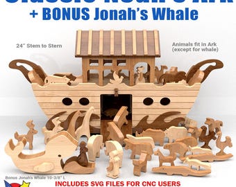 Classic Noah's Ark + Bonus Jonah's Whale Wood Toy Plans & Patterns (PDF Download + SVG Files for CNC)