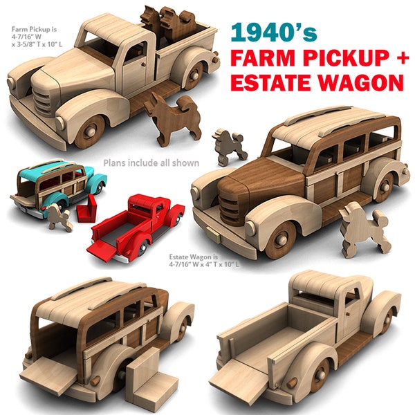 1940 Farm Pickup & Estate Wagon Houten speelgoedplannen en patronen (2 PDF-downloads)