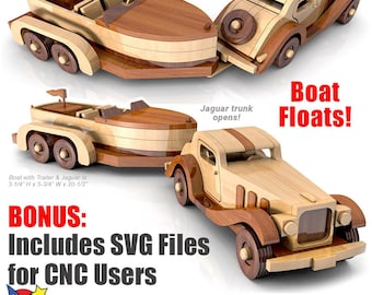 Floating Chris-Craft and 1934 Jaguar Coupe Wood Toy Plans & Patterns (2 PDF eDownloads + SVG Files for CNC)