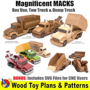 Magnificent Max Box Van, Tow & Dump Trucks Wood Toy Plans and Patterns (PDF Download + SVG File for CNC)