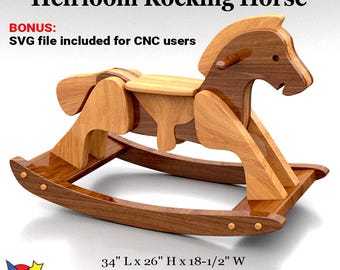 Quick n' Easy Heirloom Rocking Horse Wood Toy Plans & Patterns (PDF Download + SVG File for CNC)
