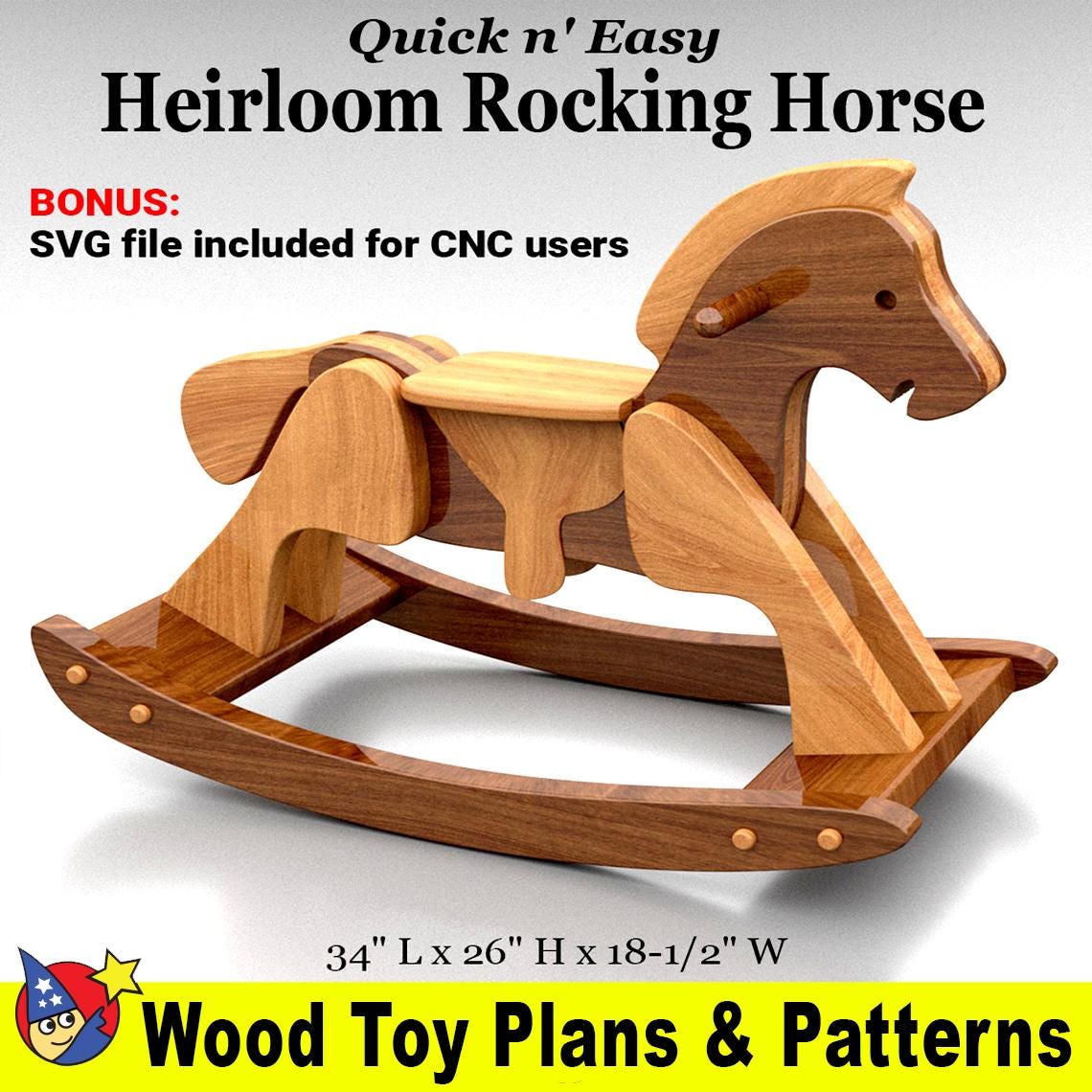 素早く簡単に作れる家宝の揺り馬の木製おもちゃの設計図とパターン