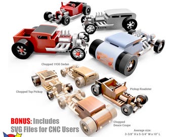 Rat Rods Rattlers Wood Toy Plans & Patterns (4 PDF Downloads + + SVG Files for CNC)