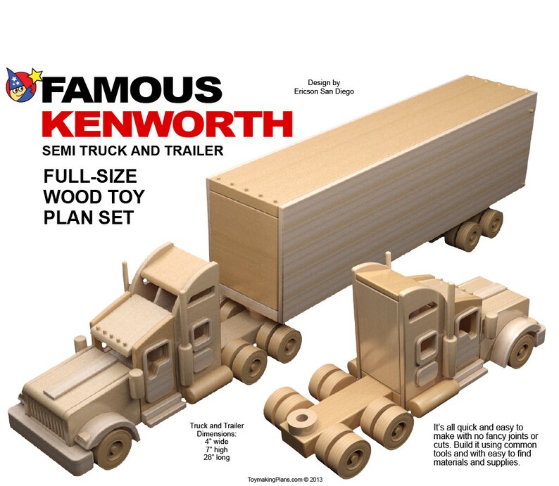 Wood Toy Plan Famous Kenworth Semi Truck Trailer Pdf
