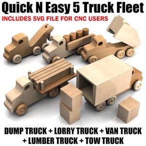 Quick N Easy 5 Truck Fleet Wood Toy Plans & Patterns (PDF Download + SVG File for CNC)