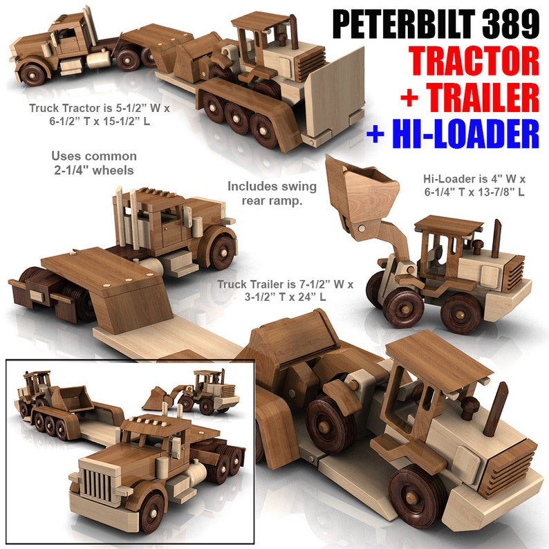 Peterbilt 389 Truck Trailer HiLoader Wood Toy Plans & Patterns 3 PDF Downloads image 1