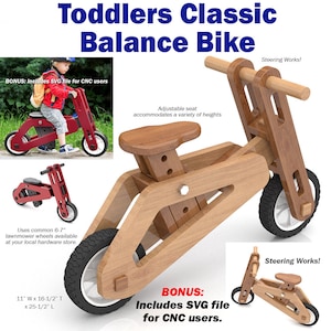 Toddlers Classic Balance Bike Wood Toy Plans & Patterns PDF Download SVG File for CNC image 1