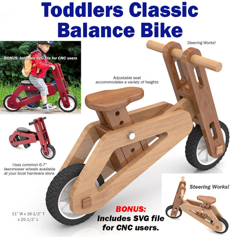 Toddlers Classic Balance Bike Wood Toy Plans & Patterns PDF Download SVG File for CNC image 1