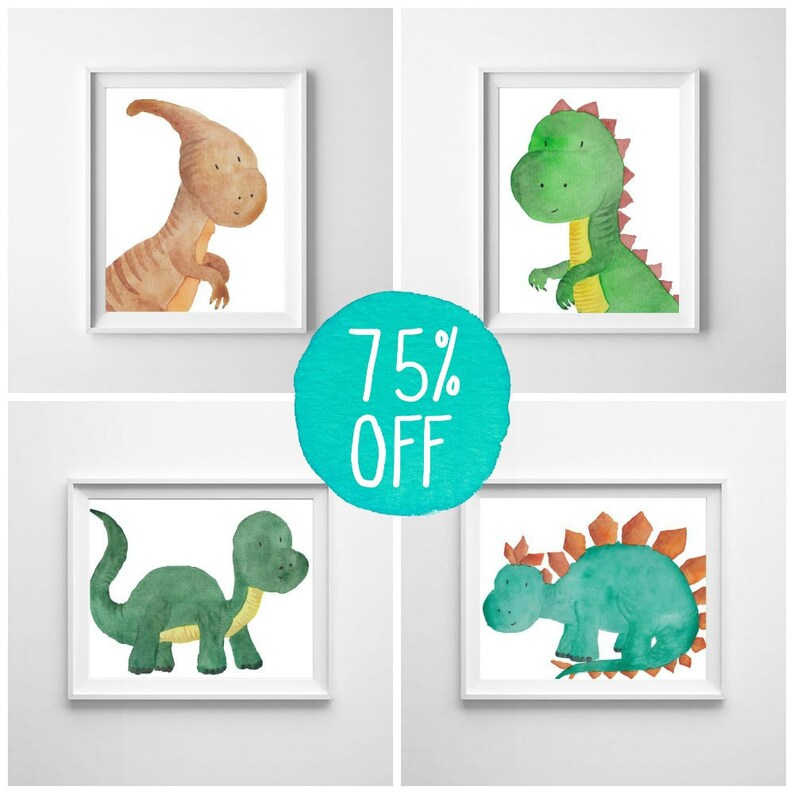 Dinosaur nursery prints, colorful wall art, Dinosaur print, Toddler room decor, baby nursery decor, dinosaur decor, watercolor prints DINO image 1