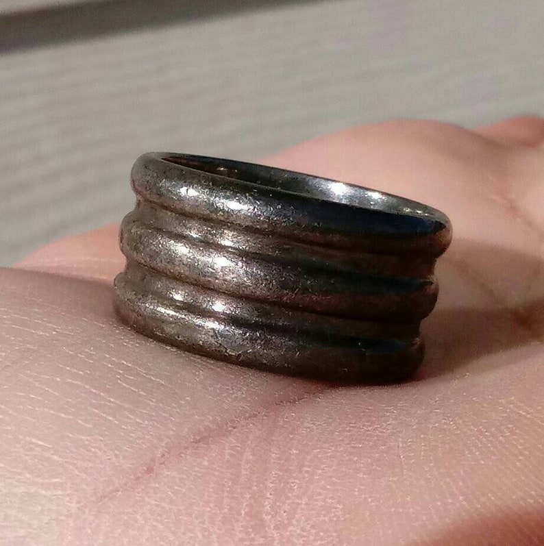 11mm Vintage 5 Tier Heavy Patina MFA Hallmarked Sterling Silver Cigar Ring Band Size 8 14