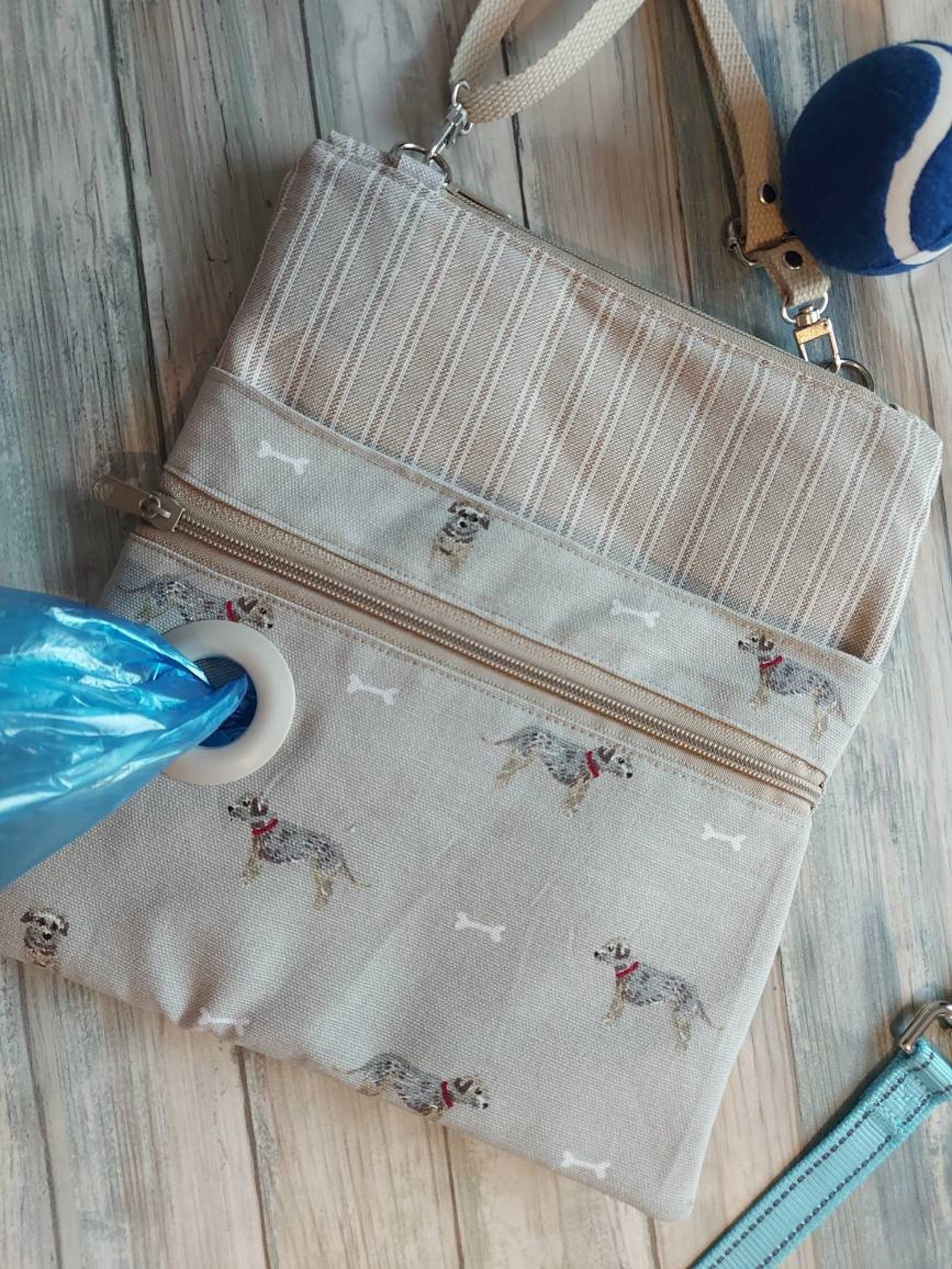 Dog walking bag. Sophie Allport Terrier fabric. Terrier. Dog Etsy