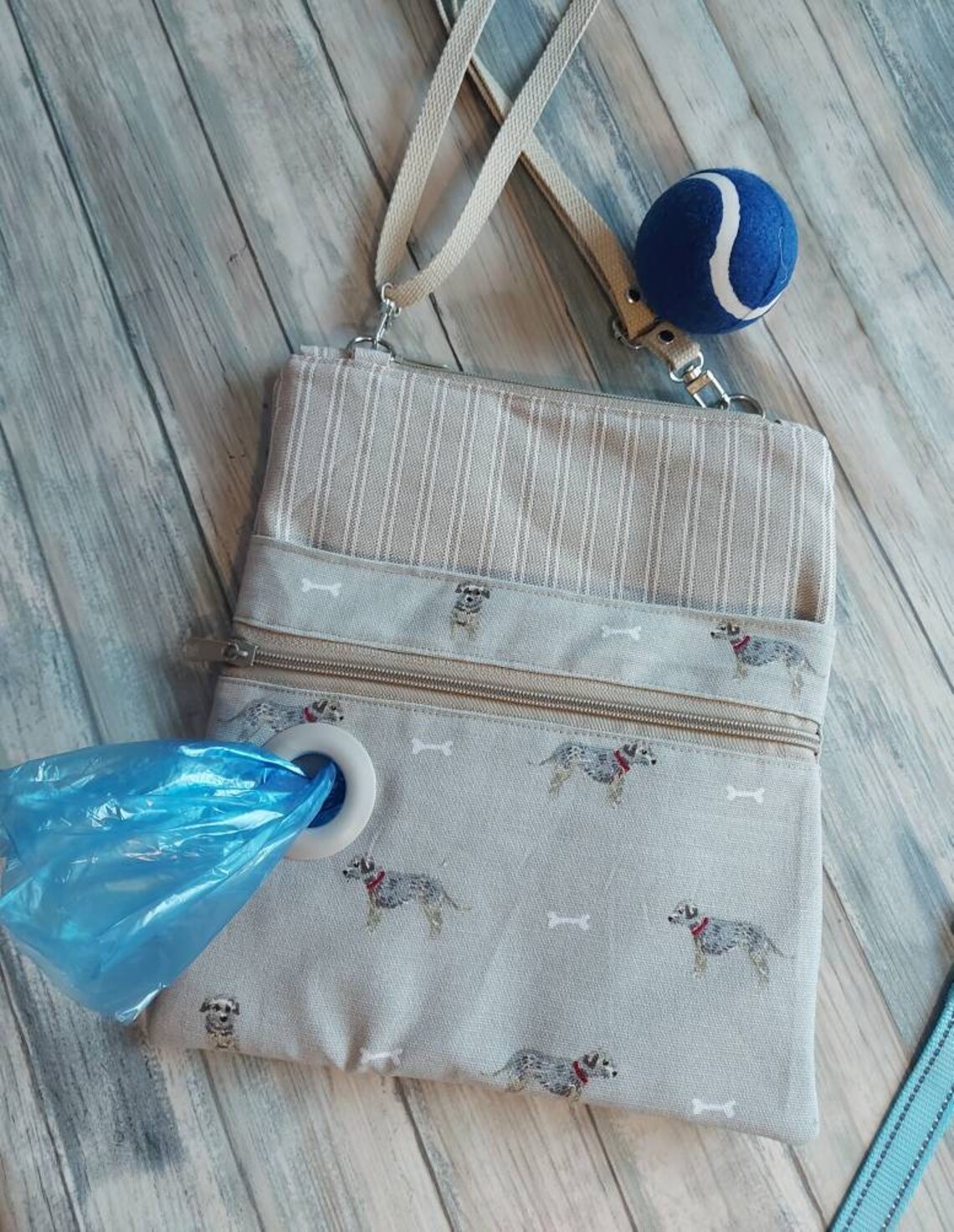 Dog walking bag. Sophie Allport Terrier fabric. Terrier. Dog Etsy