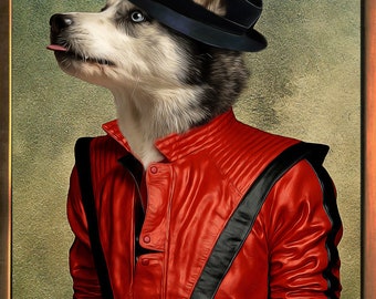 Retrato de mascota de Michael Jackson: Traje de perro Thriller personalizado (archivo digital)