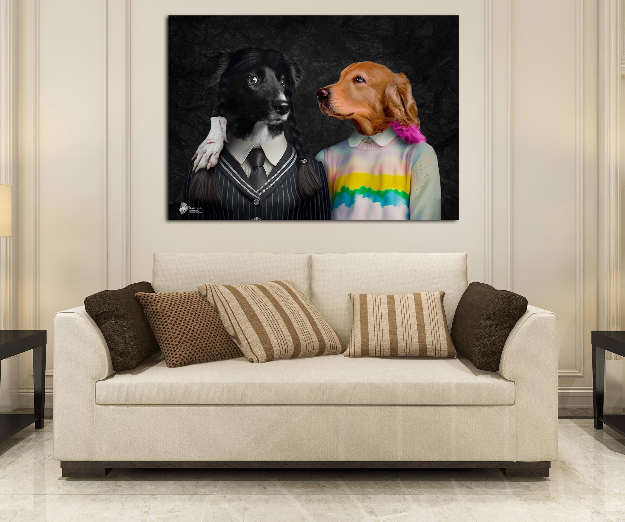 Wednesday Addams & Enid Sinclair Dog Portrait: Custom Pet Gift