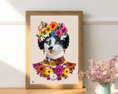 Frida Kahlo Pet Portrait | Custom Pet Painting with Flower Necklace (Digital File)