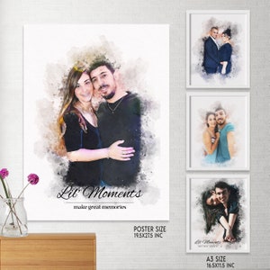 Couple gift, Custom watercolor style painting from photo, family portrait, Digital drawings | Home Decor | custom couples painting