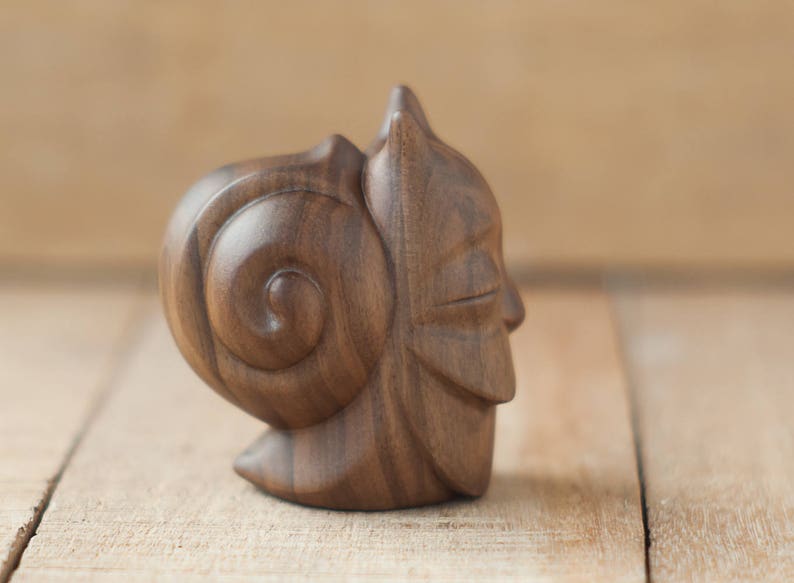 Wooden Bearded Snail Sculpture Hand Carved From Walnut Wood Etsy