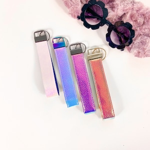 Reflectante iridiscente Opal Rainbow Candy Multicolor Unicornio Gradiente Mattelic Pasteles Llave de lujo Fob Llavero de muñeca Cordón de muñeca