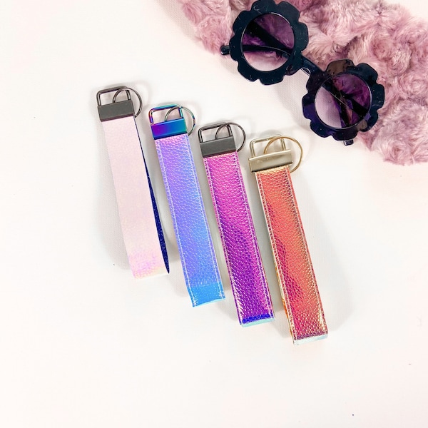 Reflective Iridescent Opal Rainbow Candy Multicolor Unicorn Gradient Mattelic Pastels Luxury Key Fob Wrist Keychain Wrist Lanyard